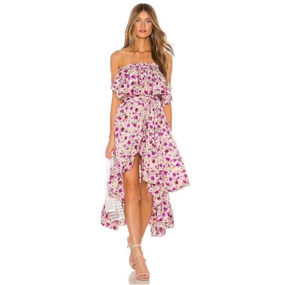 Misa Los Angeles Sabella Off Shoulder Tie Waist Midi Dress
